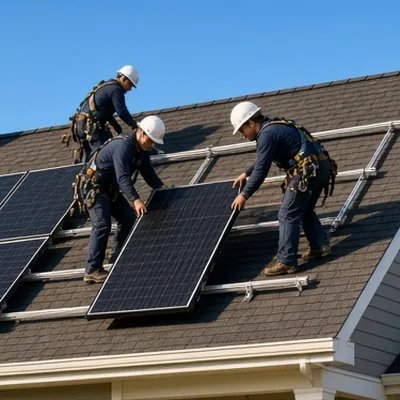 Solar crew installing panels on a roof