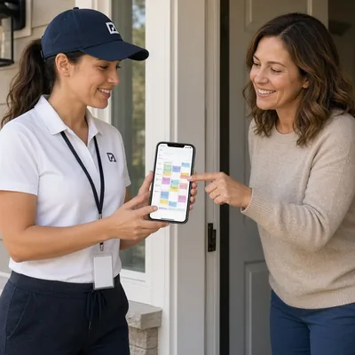 Rep booking an appointment on a phone